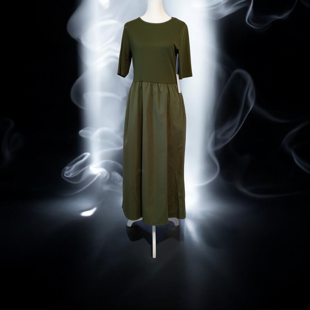 NWT Emma & Michele Olive Green 3/4 Sleeve Maxi Dress S